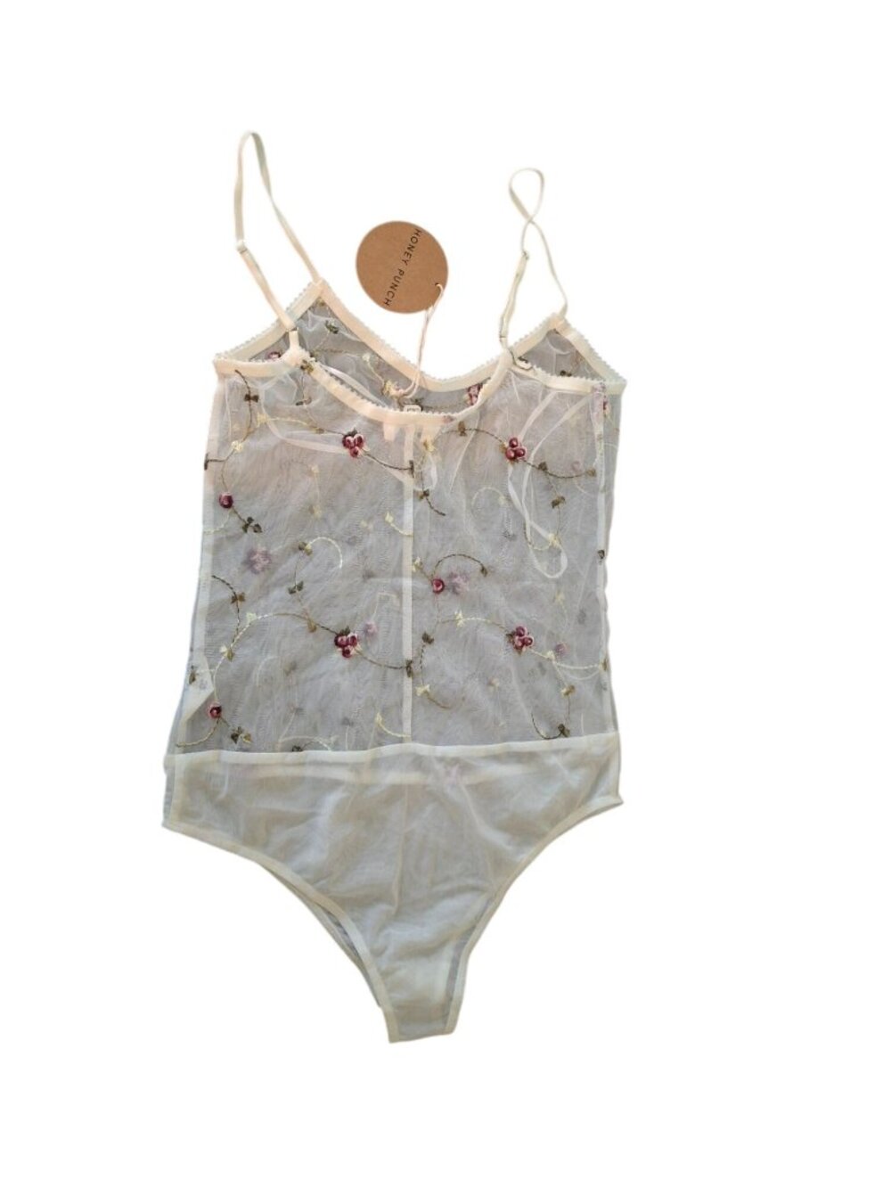 Honey Punch Sheer Bodysuit Small Floral MeshCottagecore Fairy Grunge